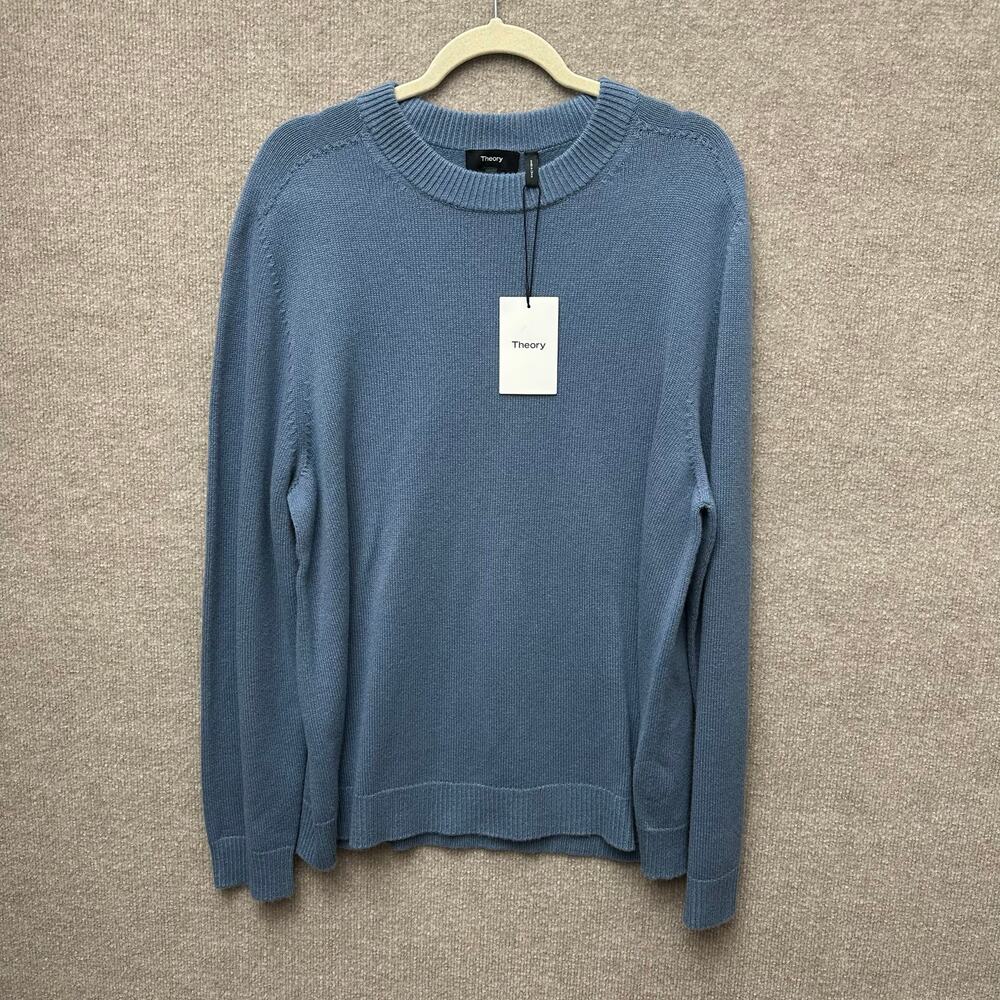 Theory Dark Harbor Blue Knit Sweater Minimalist Normcore Cashmere Blend XL NWT